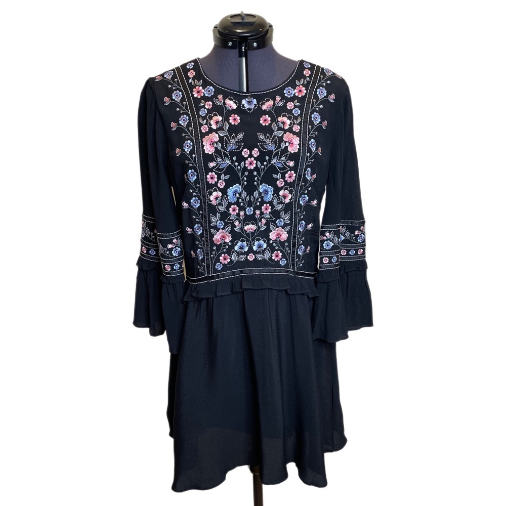 Floral Embroidered Black Dress